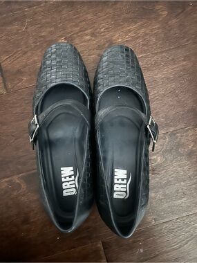 DREW Black Woven Mary Jane Flat with Buckle